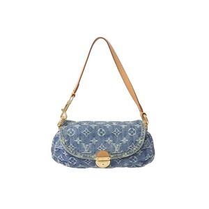 LOUIS VUITTON Monogram Denim Pleaty Handbag Blue Leather